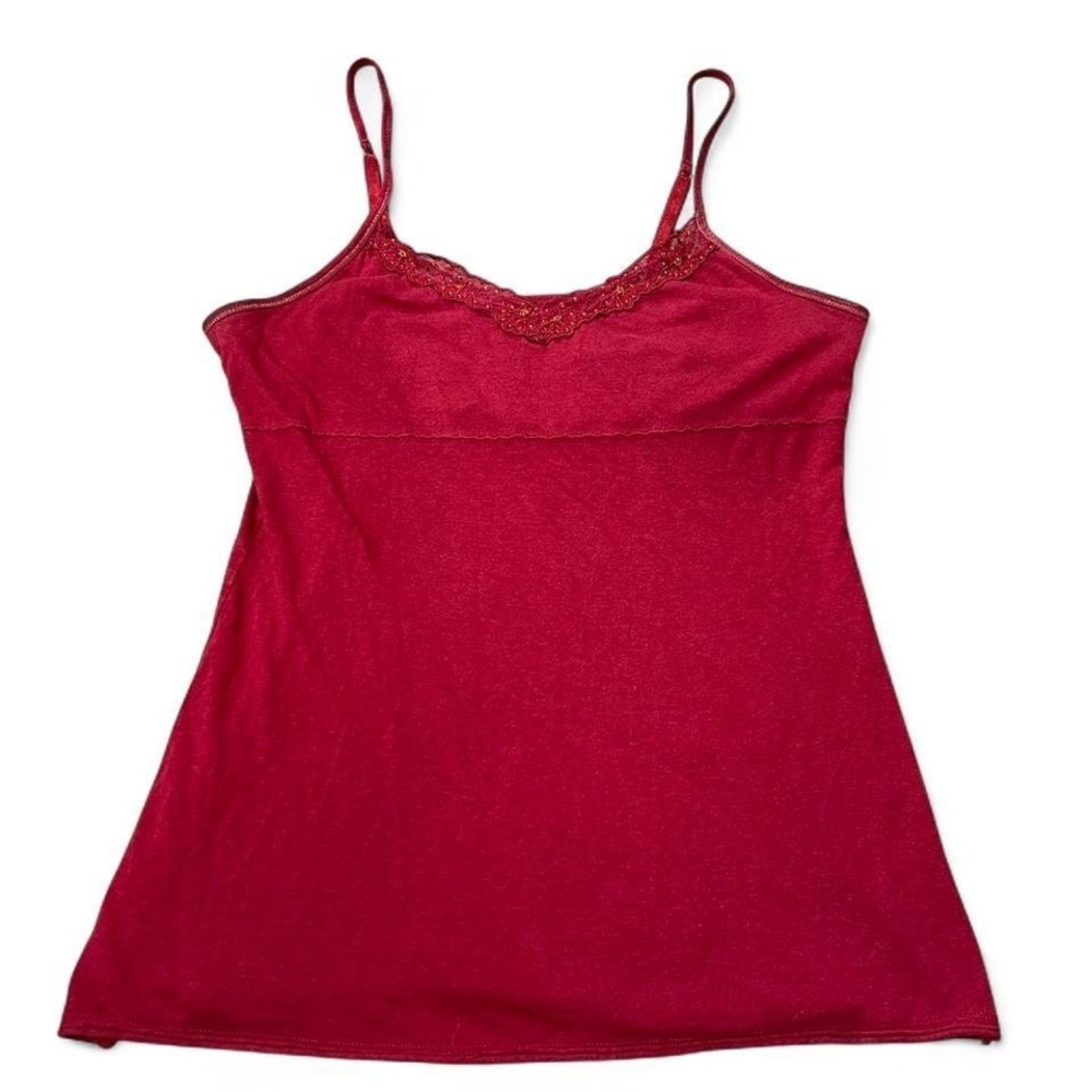 Red lace cami top with beaded details and built in bra
